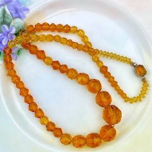 Antique Amber Czech Glass Bead Necklace